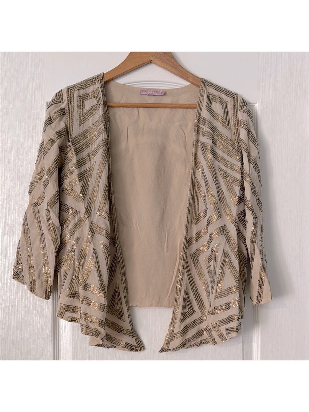 Calypso St Barth Beige Gold Sequinned Open Jacket Small
